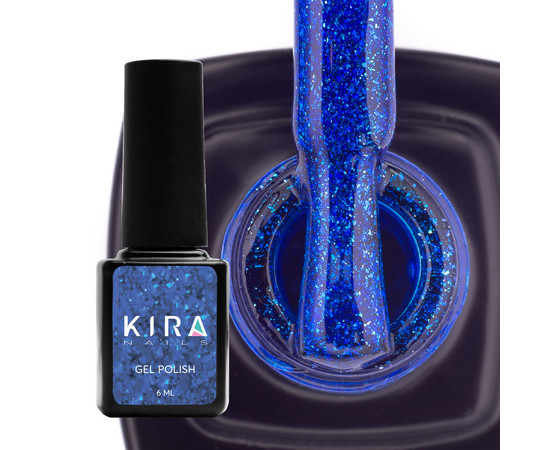 Зображення 2 Гель-лак Kira Nails 24 Karat №010 (синій з блискітками), 6 мл, Об'єм (мл, г): 6, Колір: 010