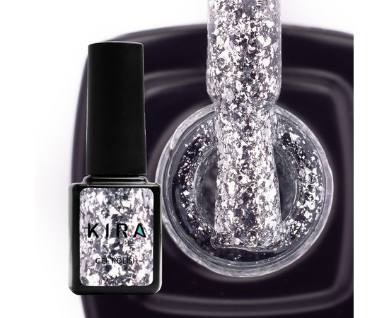 Зображення 2 Гель-лак Kira Nails Shine Bright №001 (срібло з блискітками), 6 мл, Об'єм (мл, г): 6, Колір: 001