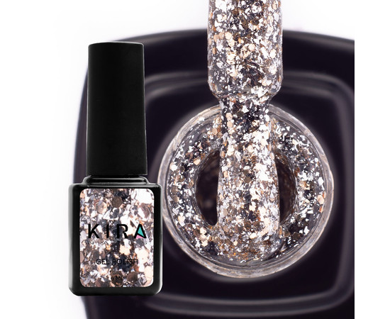 Изображение 2 Гель-лак Kira Nails Shine Bright №002 (серебро с золотыми блестками), 6 мл, Объем (мл, г): 6, Цвет: 002