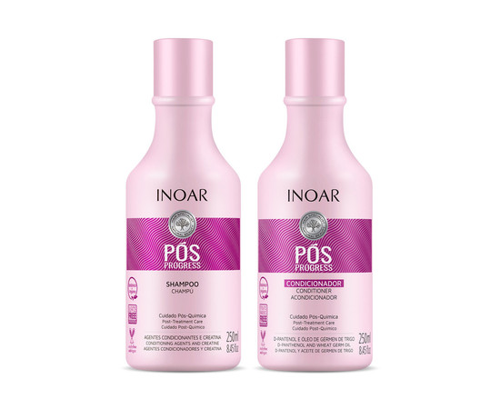 Зображення 3 Безсульфатний шампунь та кондиціонер, з рідким шовком після хімічної та біозавивки, Inoar POS Рrogress, 2х250 мл