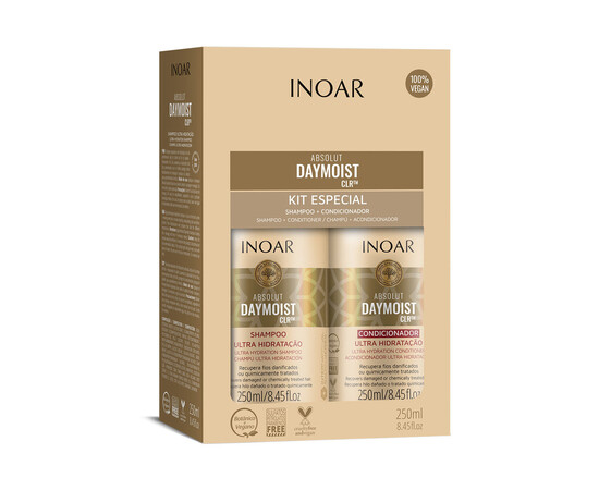 Зображення 3 Безсульфатний шампунь та кондиціонер «Абсолютне зволоження» після кератину-ботексу, Inoar Day Moist, 2х250 ml
