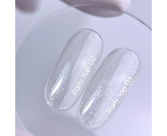 Изображение 2 Nails of the Day Party top 02 – прозрачный топ без липкого слоя с мелким шиммером, 10 мл, Объем (мл, г): 10, Цвет: 02