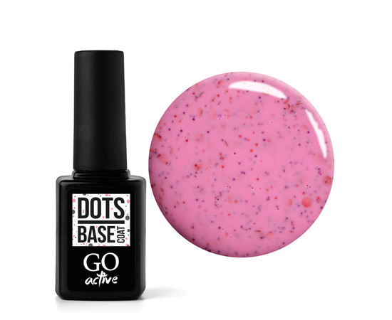 Зображення  Камуфлююча база каучукова GO Active Dots Base Coat №01 рожевий з різнокольоровими вкрапленнями, 10 мл, Об'єм (мл, г): 10, Колір: 01