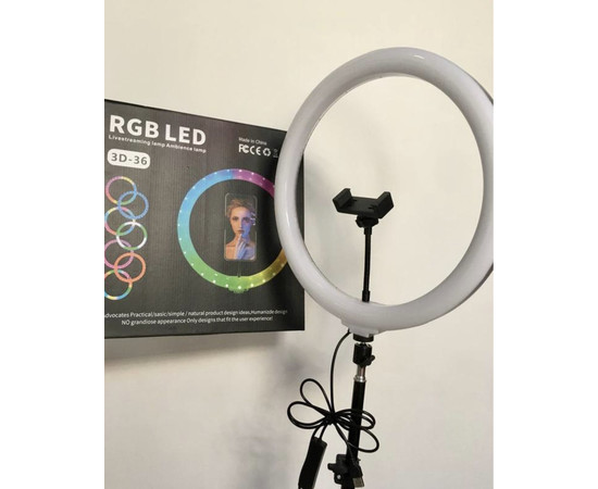 Зображення 2 Кільцева селфі лампа RGB RD-36 див. (кольорова) на 25 Вт. зі штативом та тримачем, на USB