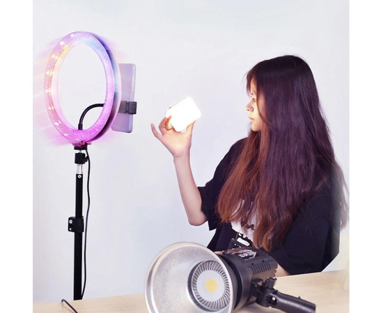Зображення 3 Кільцева селфі лампа RGB RD-36 див. (кольорова) на 25 Вт. зі штативом та тримачем, на USB