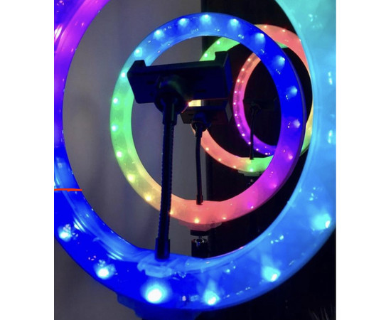 Зображення 8 Кільцева селфі лампа RGB RD-36 див. (кольорова) на 25 Вт. зі штативом та тримачем, на USB