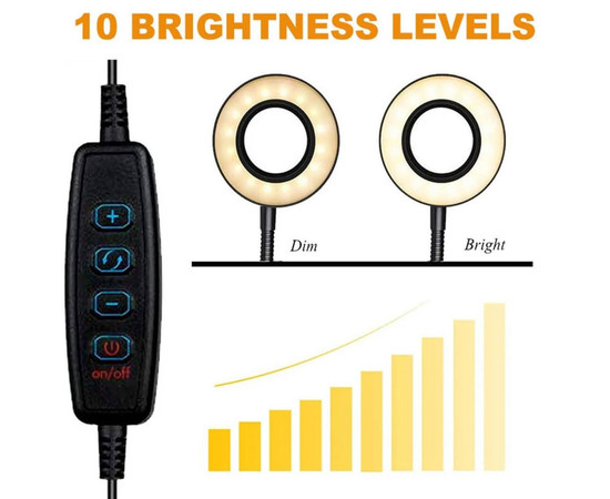 Зображення 8 Настільна кільцева міні-LED лампа FS-18 для освітлення (гнучка, на прищіпці) на USB, 5 Вт. Чорний