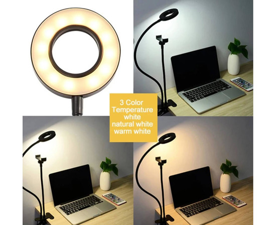 Зображення 2 Настільна кільцева міні-LED лампа FS-18 для освітлення (гнучка, на прищіпці) на USB, 5 Вт. Чорний