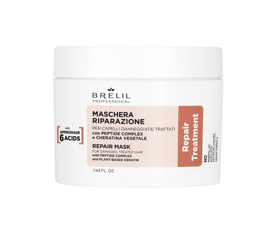 Зображення 2 Маска відновлюча для пошкодженого волосся Brelil Repair Mask, 220 мл, Об'єм (мл, г): 220