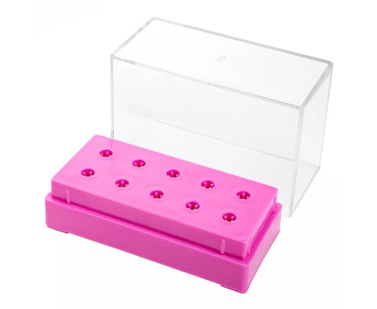 Изображение 2 Подставка - контейнер для фрезерных насадок, на 10 ячеек с крышкой, Розовый