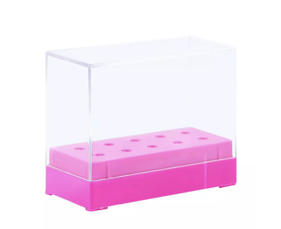 Изображение 3 Подставка - контейнер для фрезерных насадок, на 10 ячеек с крышкой, Розовый