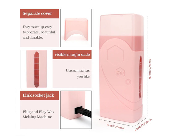 Зображення 3 Касетний воскоплав F0 на 100 мл. з одностороннім нагріванням для депіляції, 20 Вт.Рожевий, Об'єм (мл, г): 100, Колір: Рожевий