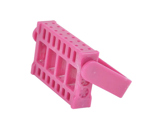 Изображение 2 Подставка - контейнер для фрезерных насадок, на 16 ячеек с крышкой Малиновый