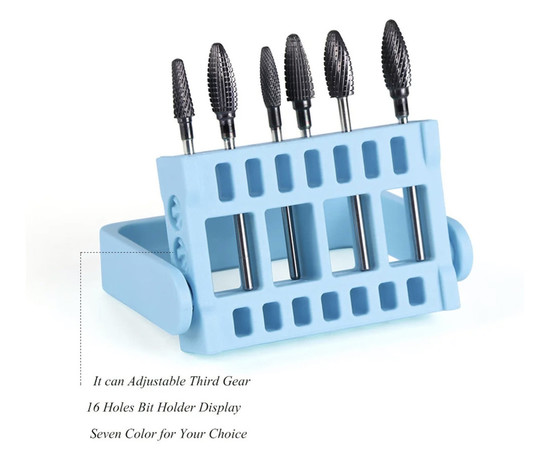 Изображение 3 Подставка - контейнер для фрезерных насадок, на 16 ячеек с крышкой Голубой