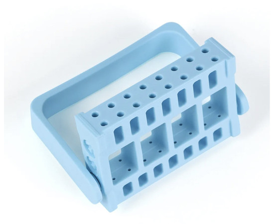 Изображение 4 Подставка - контейнер для фрезерных насадок, на 16 ячеек с крышкой Голубой