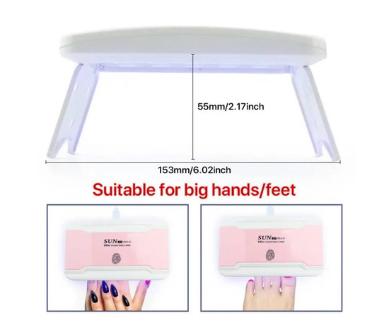 Изображение 2 Мини UV/LED лампа Sun 11 plus для сушки ногтей на USB (сенсорная, с таймером), 60 Вт. Белый-розовый 