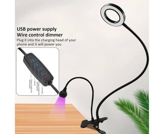 Зображення 4 Лампа FX-212 2в1: лампа для сушіння гелевих типс (5 Вт.) + лампа для освітлення (12 Вт.), на гнучкій ніжці, з ЮСБ