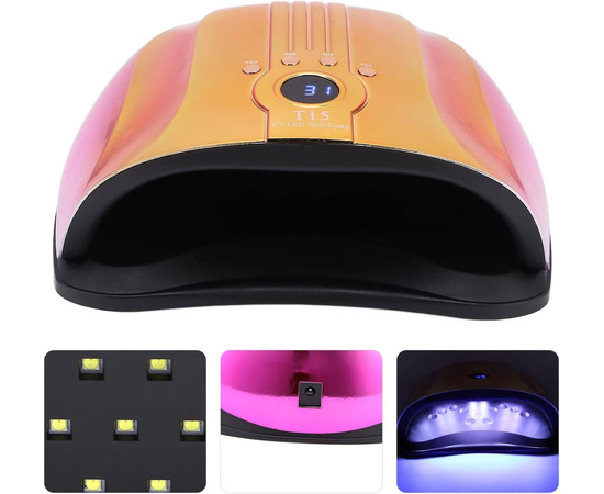 Зображення 10 UV/LED лампа T15 Chrom для манікюру та педикюру з дисплеєм та таймером, 160 Вт. Золото з рожевим