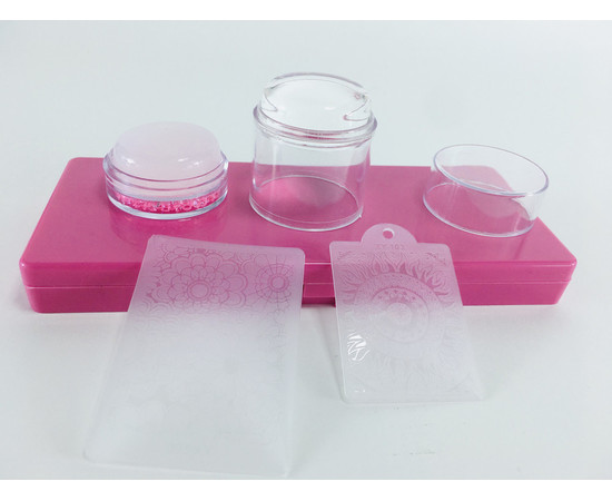 Зображення 2 Подвійний штамп для стемпінгу "Зефірка" зі стразами + 2 скрапера Рожевий