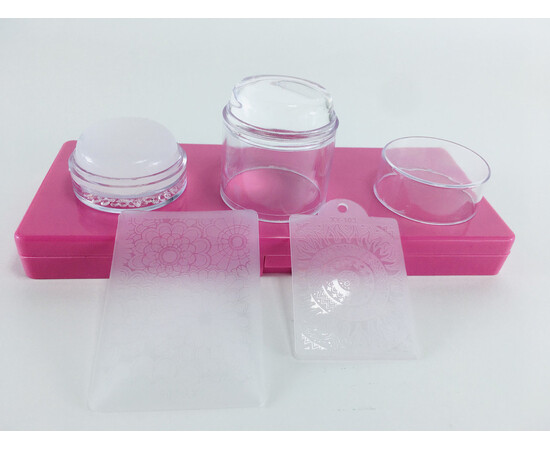 Зображення 2 Подвійний штамп для стемпінгу "Зефірка" зі стразами + 2 скрапери Прозорий