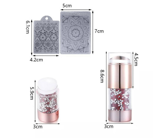Зображення 5 Подвійний штамп для стемпінгу зі стразами + 2 скрапери (прозора та молочна подушечки) Помаранчевий зі сріблом