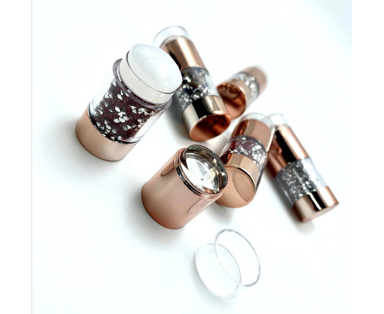 Зображення 7 Подвійний штамп для стемпінгу зі стразами + 2 скрапери (прозора та молочна подушечки) Помаранчевий зі сріблом