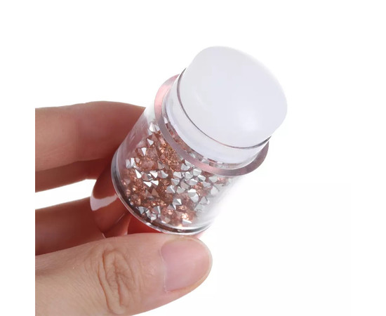 Зображення 2 Подвійний штамп для стемпінгу зі стразами + 2 скрапери (прозора та молочна подушечки) Помаранчевий зі сріблом