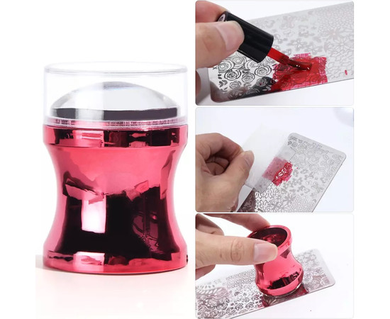 Зображення 2 Силиконовий круглий стемпінг-штамп хром для дизайну нігтів, 4 см. Червоний