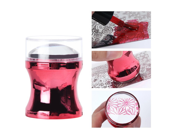 Зображення 3 Силиконовий круглий стемпінг-штамп хром для дизайну нігтів, 4 см. Червоний