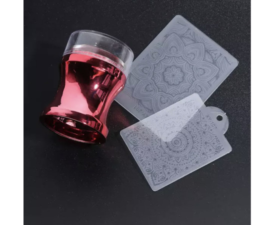 Зображення 4 Силиконовий круглий стемпінг-штамп хром для дизайну нігтів, 4 см. Червоний