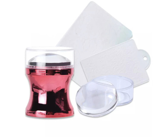 Зображення 5 Силиконовий круглий стемпінг-штамп хром для дизайну нігтів, 4 см. Червоний