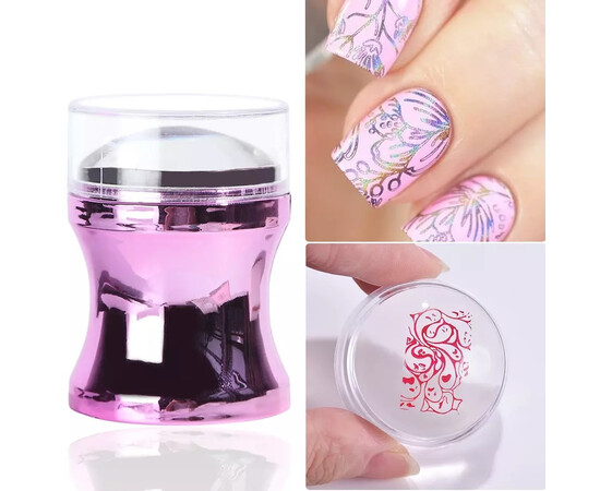 Изображение 4 Силиконовый круглый стемпинг-штамп хром для дизайна ногтей, 4 см. Розовый CT:N7