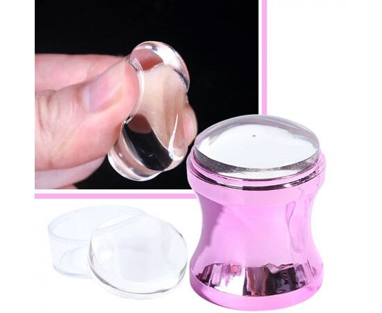 Изображение 6 Силиконовый круглый стемпинг-штамп хром для дизайна ногтей, 4 см. Розовый CT:N7