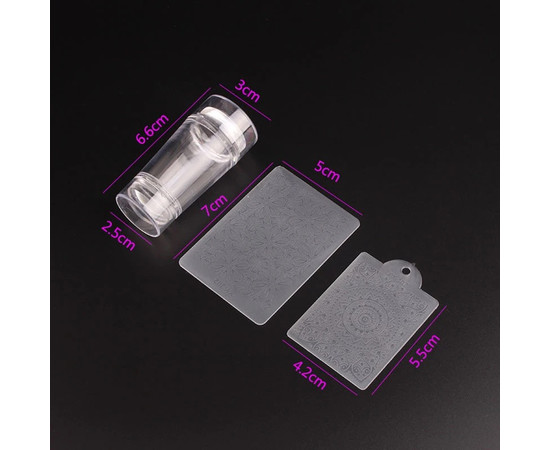 Зображення 3 Двосторонній штамп для стемпінгу нігтів з кришкою + 2-ма скребками з малюнками Прозорий