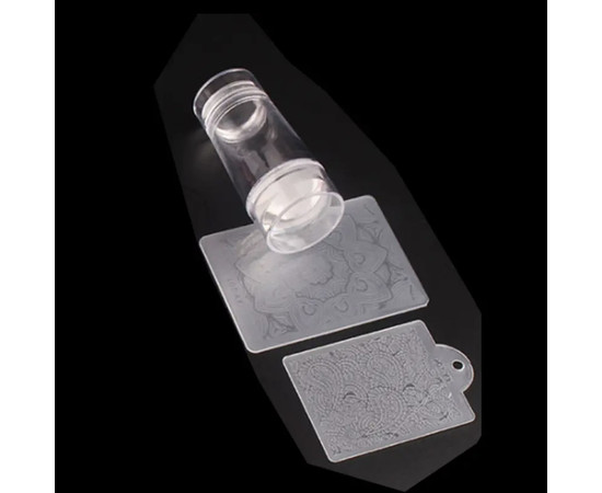 Зображення 2 Двосторонній штамп для стемпінгу нігтів з кришкою + 2-ма скребками з малюнками Прозорий