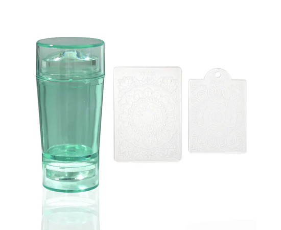 Зображення 3 Двосторонній штамп для стемпінгу нігтів з кришечкою + 2-ма скребками з малюнками Зелений