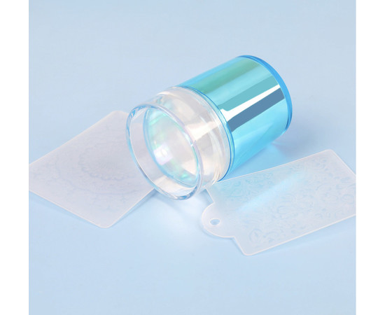 Зображення 2 Штамп для стемпінгу з "Хамелеон" + 2 скрапера (скребка) з різними візерунками Блакитний