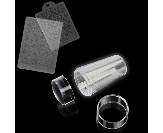 Зображення 4 Штамп для стемпінгу /для дизайну нігтів, з прозорою подушечкою +2 пластини з рандомним малюнком Прозорий