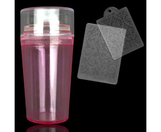 Зображення 3 Штамп для стемпінгу /для дизайну нігтів, з прозорою подушечкою +2 пластини з рандомним малюнком Рожевий