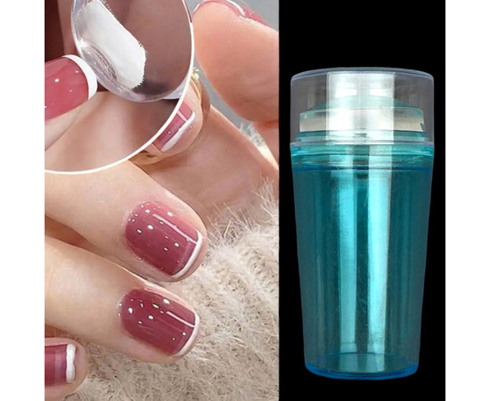 Зображення 2 Штамп для стемпінгу /для дизайну нігтів, з прозорою подушечкою +2 пластини з рандомним малюнком Блакитний