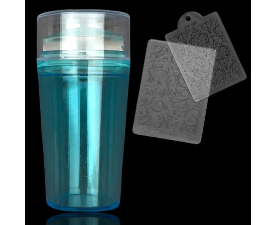 Зображення 3 Штамп для стемпінгу /для дизайну нігтів, з прозорою подушечкою +2 пластини з рандомним малюнком Блакитний