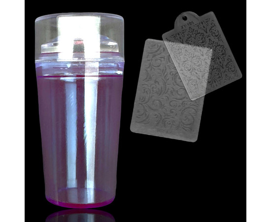 Зображення 4 Штамп для стемпінгу /для дизайну нігтів, з прозорою подушечкою +2 пластини з рандомним малюнком Фіолетовий