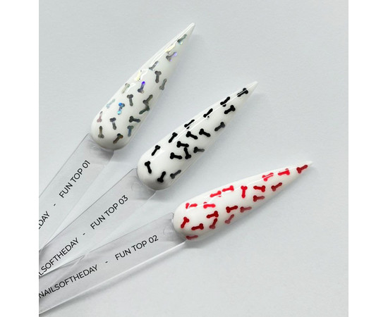 Зображення 7 Nails of the Day FUN! top 02 – прозорий топ без липкого шару з червоним арт-декором, 10 мл, Об'єм (мл, г): 10, Колір: 02