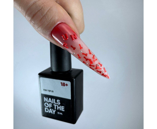 Зображення 5 Nails of the Day FUN! top 02 – прозорий топ без липкого шару з червоним арт-декором, 10 мл, Об'єм (мл, г): 10, Колір: 02