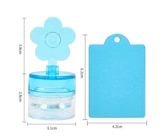 Зображення 4 Штамп для стемпінгу "Квітка" з прозорою подушечкою зі стразами + пластина (скраббер) для дизайну нігтів 367 Синій