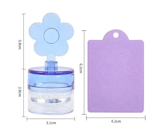 Зображення 2 Штамп для стемпінгу "Квітка" з прозорою подушечкою зі стразами + пластина (скраббер) для дизайну нігтів 367 Фіолетовий