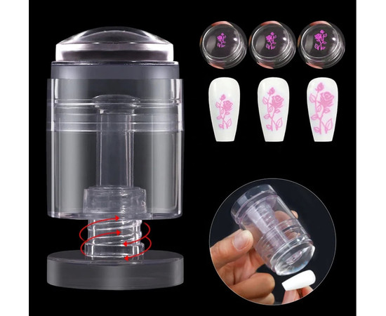 Зображення 2 Прозорий штамп для стемпінгу з поворотним механізмом для регулювання розміру малюнка + 1 скрапер - 451