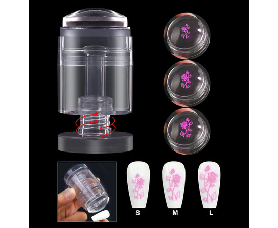 Зображення 8 Прозорий штамп для стемпінгу з поворотним механізмом для регулювання розміру малюнка + 1 скрапер - 451