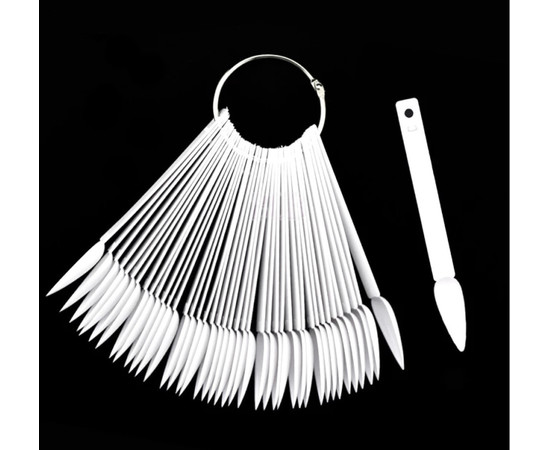 Зображення 5 Палітра - віяло (40 типс, 11.8 см) "Стилет - Мигдаль" для демонстрації різних дизайнів та лаків. Білий