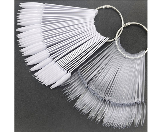 Зображення 6 Палітра - віяло (40 типс, 11.8 см) "Стилет - Мигдаль" для демонстрації різних дизайнів та лаків. Білий